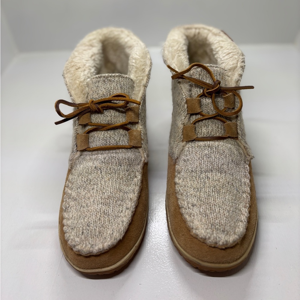 Minnetonka Torrey Slipper Booties tan and cream men’s size 10 - Picture 3 of 11